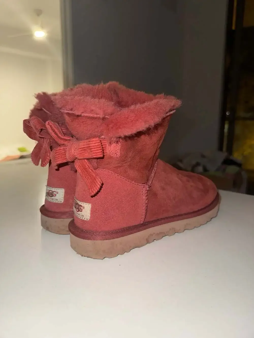 UGG Mini Bailey Bow Corduroy Suede Boots Red
